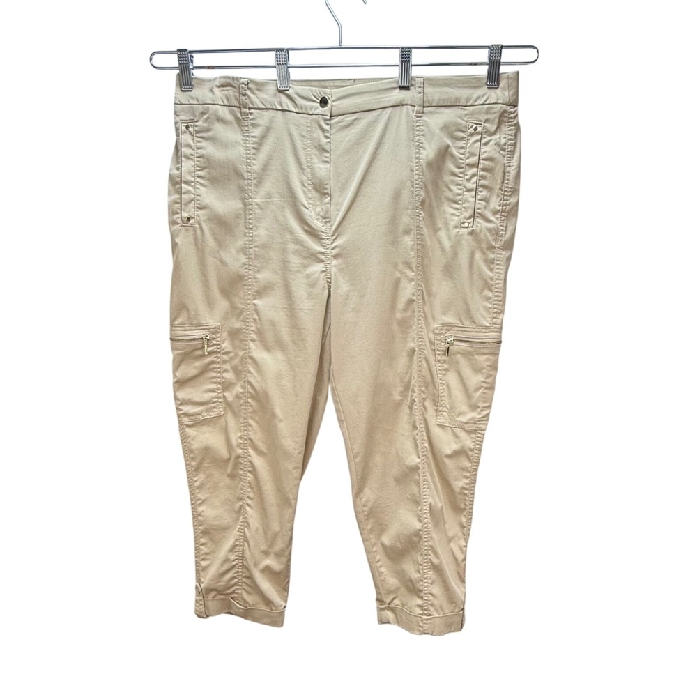 Chico's Cargo Crop Pants Size 3 XL Tan Beige Stretch Utility Straight Leg Capris